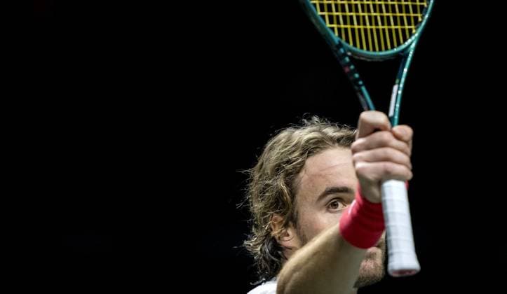 ROTTERDAM - Stefanos Tsitsipas (GRE) in action against Harold Mayot (FRA) on the first day of the ABN AMRO Open tennis tournament in Ahoy. ANP SANDER KING ABN AMRO Open - Day One 2025 xVIxANPxSportx xxANPxIVx 519068952 originalFilename: 519068952.jpg