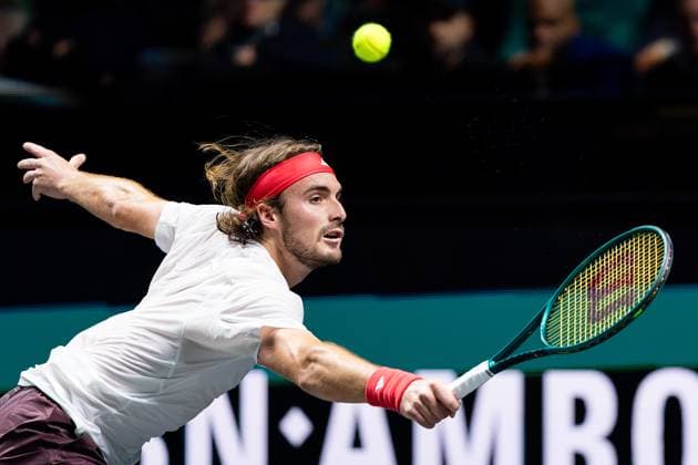 2025-02-03 ABN AMRO Open Day One ROTTERDAM, NETHERLANDS - FEBRUARY 3: Stefanos Tsitsipas of Greece in action during Day One of the ABN AMRO Open at Rotterdam Ahoy on February 3, 2025 in Rotterdam, Netherlands. (Photo by Joris Verwijst BSR Agency) Rotterdam Netherlands Content not available for redistribution in The Netherlands directly or indirectly through any third parties. Copyright: xBSRxAgencyx