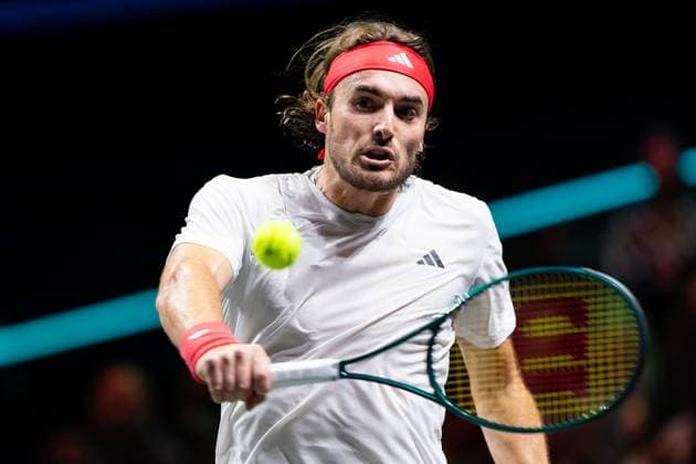 2025-02-03 ABN AMRO Open Day One ROTTERDAM, NETHERLANDS - FEBRUARY 3: Stefanos Tsitsipas of Greece in action during Day One of the ABN AMRO Open at Rotterdam Ahoy on February 3, 2025 in Rotterdam, Netherlands. (Photo by Joris Verwijst BSR Agency) Rotterdam Netherlands Content not available for redistribution in The Netherlands directly or indirectly through any third parties. Copyright: xBSRxAgencyx