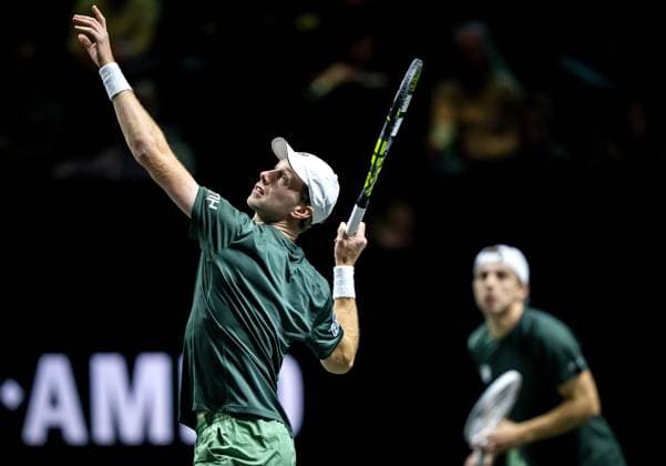 ROTTERDAM - Botic van de Zandschulp (NED) and Tallon Griekspoor (NED) in action against Kevin Krawietz (GER) Tim Puetz (GER) on the first day of the ABN AMRO Open tennis tournament in Ahoy. ANP SANDER KING ABN AMRO Open - Day One 2025 xVIxANPxSportx xxANPxIVx 519071283 originalFilename: 519071283.jpg