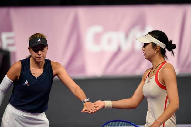 Transylvania Open 2025 Emily Appleton of Great Britain and Qianhui Tang of China in action against Simona Halep and Ana Bogdan of Romania during the WTA, Tennis Damen Tour Transylvania Open double match, in Cluj Napoca, Monday 03 February 2025. Alex Nicodim Imago Images Copyright: xAlexxNicodimx