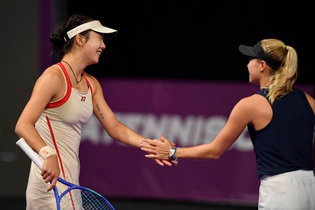Transylvania Open 2025 Emily Appleton of Great Britain and Qianhui Tang of China in action against Simona Halep and Ana Bogdan of Romania during the WTA, Tennis Damen Tour Transylvania Open double match, in Cluj Napoca, Monday 03 February 2025. Alex Nicodim Imago Images Copyright: xAlexxNicodimx