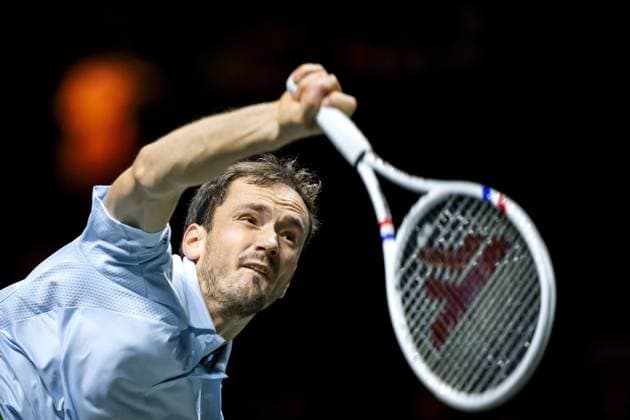 ROTTERDAM - Daniil Medvedev (RUS) in action against Stan Wawrinka (SUI) on the first day of the ABN AMRO Open tennis tournament in Ahoy. ANP SANDER KONING ABN AMRO Open - Day One 2025 xVIxANPxSportx xxANPxIVx 519082709 originalFilename: 519082709.jpg