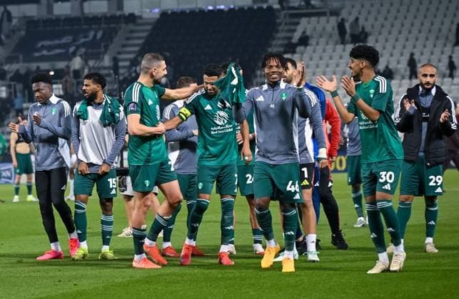 AFC CHAMPIONS LEAGUE ELITE, AL SADD SC (QTR) v AL AHLI SAUDI FC (KSA) Players of Al-Ahli SFC celebrate at the end of the AFC Champions League elite west football match between Qatar s Al Sadd SC and Saudi Arabia s Al Ahli SFC at Jassim Bin Hamad Stadium in Doha, Qatar, on February 03, 2024. Copyright: xNAUSHADx