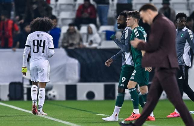 AFC CHAMPIONS LEAGUE ELITE, AL SADD SC (QTR) v AL AHLI SAUDI FC (KSA) Akram Hassan Afif (L) of Al Sadd SC disappointed after lose the AFC Champions League elite west football match between Qatar s Al Sadd SC and Saudi Arabia s Al Ahli SFC at Jassim Bin Hamad Stadium in Doha, Qatar, on February 03, 2024. Copyright: xNAUSHADx