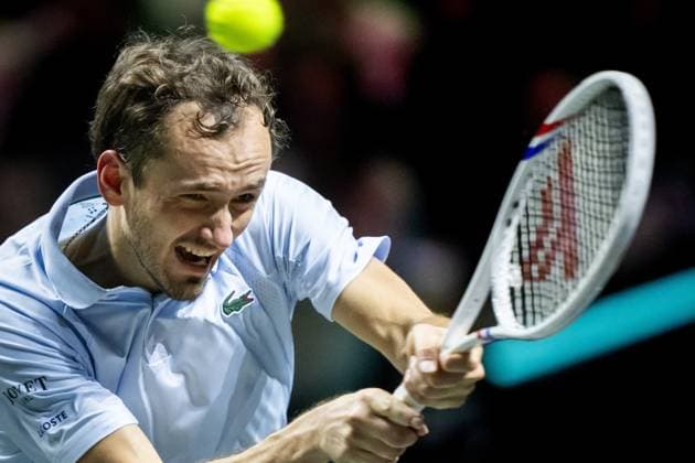 ROTTERDAM - Daniil Medvedev (RUS) in action against Stan Wawrinka (SUI) on the first day of the ABN AMRO Open tennis tournament in Ahoy. ANP SANDER KONING ABN AMRO Open - Day One 2025 xVIxANPxSportx xxANPxIVx 519089603 originalFilename: 519089603.jpg
