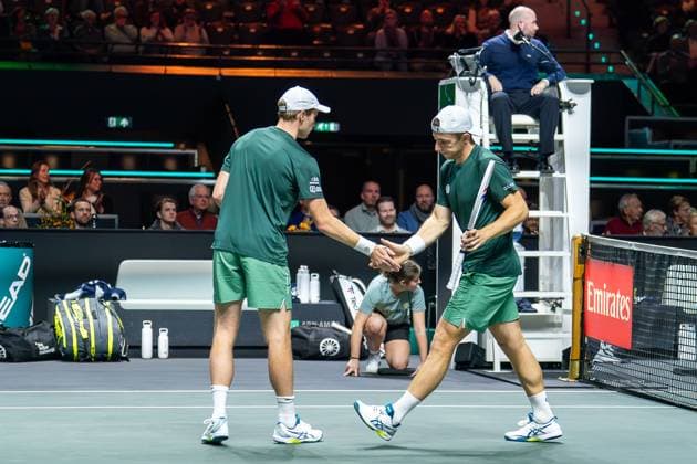 2025-02-03 ABN AMRO Open 2025 ROTTERDAM, NETHERLANDS - FEBRUARY 3: Botic van de Zandschulp of The Netherlands, Tallon Griekspoor of The Netherlands competing in the Men s Doubles Round 1 during the ABN AMRO Open 2025 at Rotterdam Ahoy on February 3, 2025 in Rotterdam, Netherlands. Rotterdam Rotterdam Ahoy Netherlands Content not available for redistribution in The Netherlands directly or indirectly through any third parties. Copyright: xAndrexWeeningx