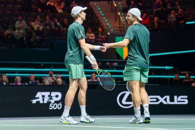 2025-02-03 ABN AMRO Open 2025 ROTTERDAM, NETHERLANDS - FEBRUARY 3: Botic van de Zandschulp of The Netherlands, Tallon Griekspoor of The Netherlands competing in the Men s Doubles Round 1 during the ABN AMRO Open 2025 at Rotterdam Ahoy on February 3, 2025 in Rotterdam, Netherlands. Rotterdam Rotterdam Ahoy Netherlands Content not available for redistribution in The Netherlands directly or indirectly through any third parties. Copyright: xAndrexWeeningx
