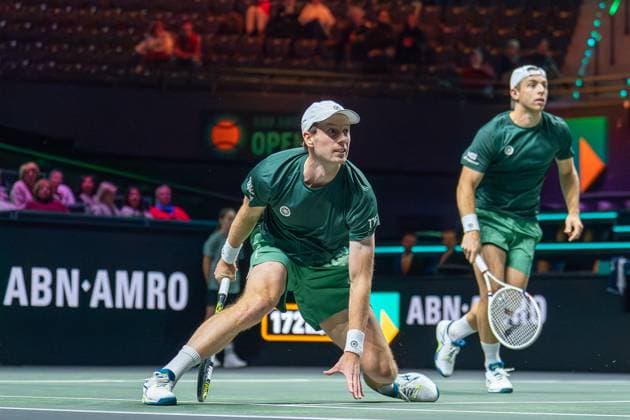 2025-02-03 ABN AMRO Open 2025 ROTTERDAM, NETHERLANDS - FEBRUARY 3: Botic van de Zandschulp of The Netherlands, Tallon Griekspoor of The Netherlands competing in the Men s Doubles Round 1 during the ABN AMRO Open 2025 at Rotterdam Ahoy on February 3, 2025 in Rotterdam, Netherlands. Rotterdam Rotterdam Ahoy Netherlands Content not available for redistribution in The Netherlands directly or indirectly through any third parties. Copyright: xAndrexWeeningx