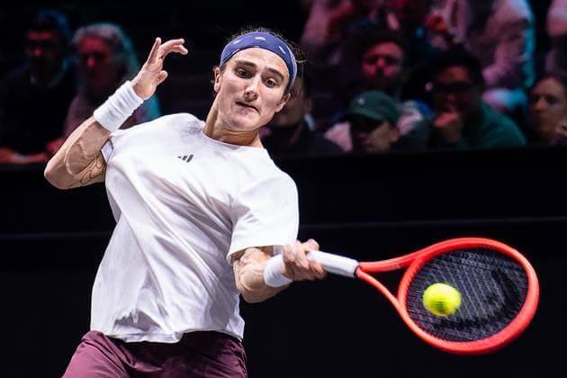 2025-02-03 ABN AMRO Open Day One ROTTERDAM, NETHERLANDS - FEBRUARY 3: Mattia Bellucci of Italy in action during Day One of the ABN AMRO Open at Rotterdam Ahoy on February 3, 2025 in Rotterdam, Netherlands. (Photo by Joris Verwijst BSR Agency) Rotterdam Netherlands Content not available for redistribution in The Netherlands directly or indirectly through any third parties. Copyright: xBSRxAgencyx