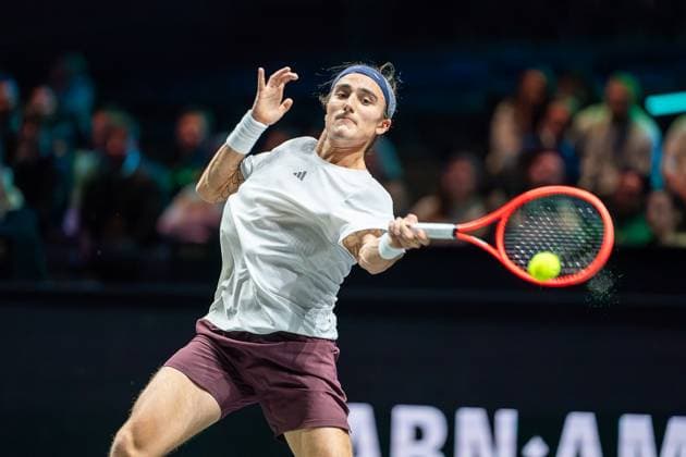 2025-02-03 ABN AMRO Open 2025 ROTTERDAM, NETHERLANDS - FEBRUARY 3: Mattia Bellucci of Italy competing in the Men s Singles Round 1 during the ABN AMRO Open 2025 at Rotterdam Ahoy on February 3, 2025 in Rotterdam, Netherlands. Rotterdam Rotterdam Ahoy Netherlands Content not available for redistribution in The Netherlands directly or indirectly through any third parties. Copyright: xAndrexWeeningx