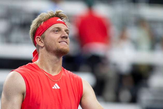February 3, 2025, Frisco, Texas, USA: ALEJANDR DAVIDVICH FOKINA (ESP) smiles after a singles match during day three of the 2025 Dallas Open at the Star in Frisco, TX. Davidovich Fokina defeated Holt, 6:1, 7:5. Frisco USA - ZUMAh193 20250203_zsp_h193_018 Copyright: xDanielxMcGregor-Huyerx