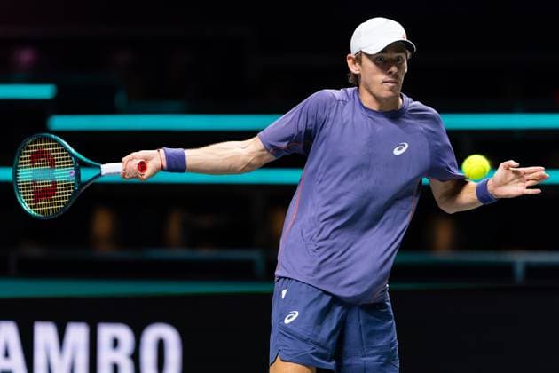 2025-02-04 ABN AMRO Open Day One ROTTERDAM, NETHERLANDS - FEBRUARY 4: Alex De Minaur of Australia in action during Day One of the ABN AMRO Open at Rotterdam Ahoy on February 4, 2025 in Rotterdam, Netherlands. (Photo by Joris Verwijst BSR Agency) Rotterdam Netherlands Content not available for redistribution in The Netherlands directly or indirectly through any third parties. Copyright: xBSRxAgencyx