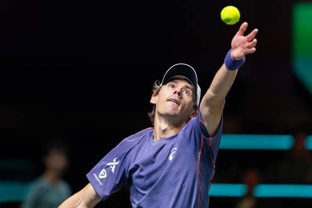 2025-02-04 ABN AMRO Open Day One ROTTERDAM, NETHERLANDS - FEBRUARY 4: Alex De Minaur of Australia in action during Day One of the ABN AMRO Open at Rotterdam Ahoy on February 4, 2025 in Rotterdam, Netherlands. (Photo by Joris Verwijst BSR Agency) Rotterdam Netherlands Content not available for redistribution in The Netherlands directly or indirectly through any third parties. Copyright: xBSRxAgencyx
