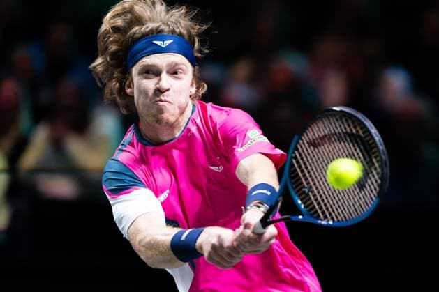 2025-02-04 ABN AMRO Open Day One ROTTERDAM, NETHERLANDS - FEBRUARY 4: Andrey Rublev of Russia in action during Day One of the ABN AMRO Open at Rotterdam Ahoy on February 4, 2025 in Rotterdam, Netherlands. (Photo by Joris Verwijst BSR Agency) Rotterdam Netherlands Content not available for redistribution in The Netherlands directly or indirectly through any third parties. Copyright: xBSRxAgencyx