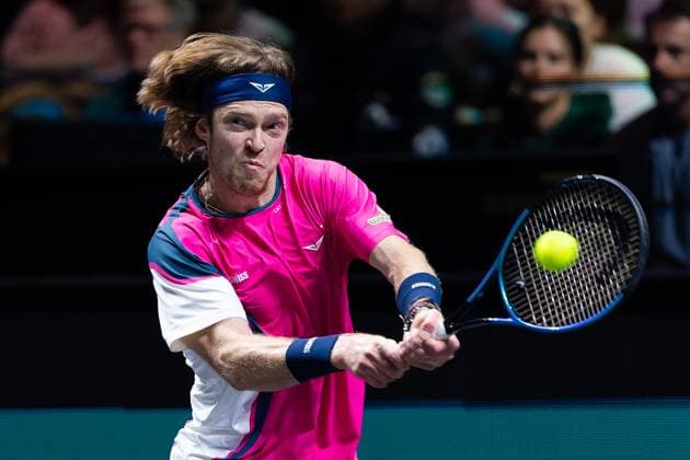 2025-02-04 ABN AMRO Open Day One ROTTERDAM, NETHERLANDS - FEBRUARY 4: Andrey Rublev of Russia in action during Day One of the ABN AMRO Open at Rotterdam Ahoy on February 4, 2025 in Rotterdam, Netherlands. (Photo by Joris Verwijst BSR Agency) Rotterdam Netherlands Content not available for redistribution in The Netherlands directly or indirectly through any third parties. Copyright: xBSRxAgencyx