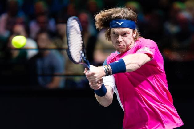 2025-02-04 ABN AMRO Open Day One ROTTERDAM, NETHERLANDS - FEBRUARY 4: Andrey Rublev of Russia in action during Day One of the ABN AMRO Open at Rotterdam Ahoy on February 4, 2025 in Rotterdam, Netherlands. (Photo by Joris Verwijst BSR Agency) Rotterdam Netherlands Content not available for redistribution in The Netherlands directly or indirectly through any third parties. Copyright: xBSRxAgencyx