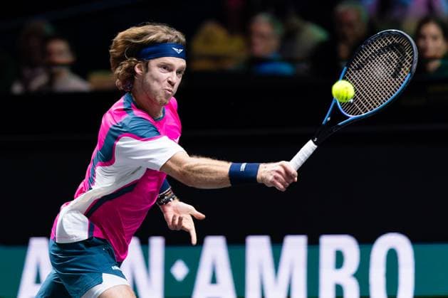 2025-02-04 ABN AMRO Open Day One ROTTERDAM, NETHERLANDS - FEBRUARY 4: Andrey Rublev of Russia in action during Day One of the ABN AMRO Open at Rotterdam Ahoy on February 4, 2025 in Rotterdam, Netherlands. (Photo by Joris Verwijst BSR Agency) Rotterdam Netherlands Content not available for redistribution in The Netherlands directly or indirectly through any third parties. Copyright: xBSRxAgencyx