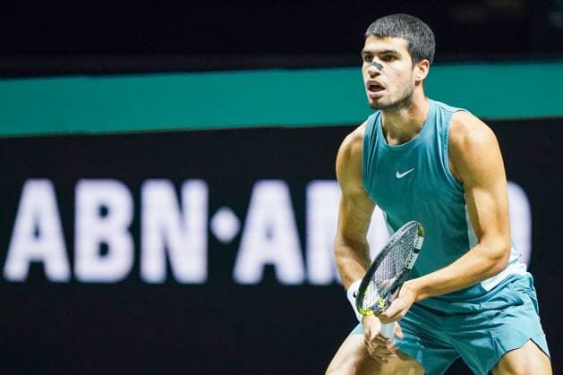 2025-02-04 ABN AMRO Open 2025 ROTTERDAM, NETHERLANDS - FEBRUARY 4: Car;los Alcaraz of Spain competing in the Men s Singles Round 1 during the ABN AMRO Open 2025 at Rotterdam Ahoy on February 4, 2025 in Rotterdam, Netherlands. Rotterdam Rotterdam Ahoy Netherlands Content not available for redistribution in The Netherlands directly or indirectly through any third parties. Copyright: xAndrexWeeningx