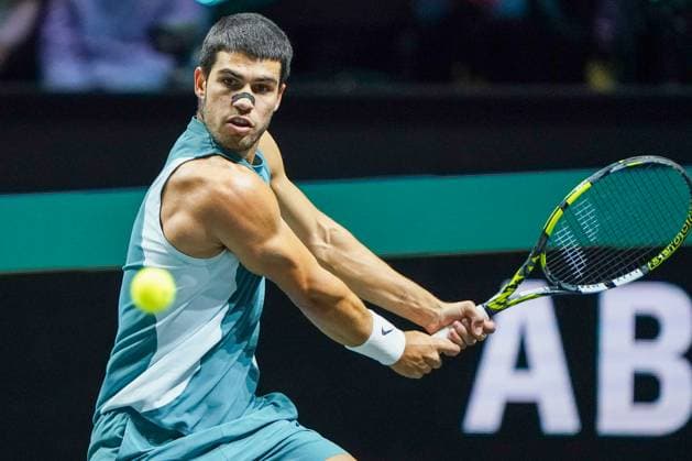 2025-02-04 ABN AMRO Open 2025 ROTTERDAM, NETHERLANDS - FEBRUARY 4: Car;los Alcaraz of Spain competing in the Men s Singles Round 1 during the ABN AMRO Open 2025 at Rotterdam Ahoy on February 4, 2025 in Rotterdam, Netherlands. Rotterdam Rotterdam Ahoy Netherlands Content not available for redistribution in The Netherlands directly or indirectly through any third parties. Copyright: xAndrexWeeningx