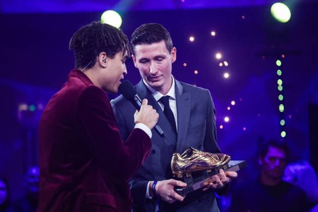 Club s Hans Vanaken celebrates after winning the Golden Shoe at the 71st edition of the Golden Shoe award ceremony, in Middelkerke, Tuesday 04 February 2025. The Golden Shoe (Gouden Schoen Soulier d Or) is an award for the best soccer player of the Belgian Jupiler Pro League championship during the calendar year 2024. VIRGINIExLEFOUR x111767047x