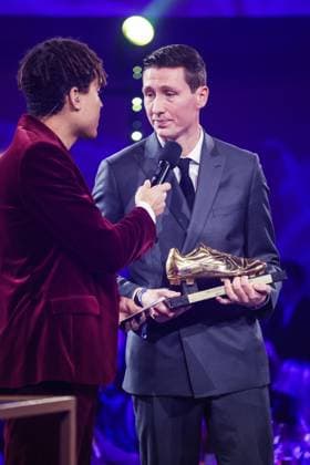 Club s Hans Vanaken celebrates after winning the Golden Shoe at the 71st edition of the Golden Shoe award ceremony, in Middelkerke, Tuesday 04 February 2025. The Golden Shoe (Gouden Schoen Soulier d Or) is an award for the best soccer player of the Belgian Jupiler Pro League championship during the calendar year 2024. VIRGINIExLEFOUR x111767071x