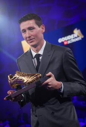Club s Hans Vanaken celebrates after winning the Golden Shoe at the 71st edition of the Golden Shoe award ceremony, in Middelkerke, Tuesday 04 February 2025. The Golden Shoe (Gouden Schoen Soulier d Or) is an award for the best soccer player of the Belgian Jupiler Pro League championship during the calendar year 2024. VIRGINIExLEFOUR x111768618x