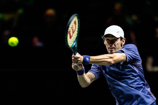 ROTTERDAM, NETHERLANDS - FEBRUARY 4: Alex De Minaur of Australia plays a backhand in his Men s Singles First Round match against David Goffin of Belgium during day two of the ABN AMRO Open at the Rotterdam Ahoy on February 4, 2025 in Rotterdam, Netherlands. (Photo by Rene Nijhuis) SPO  Copyright: xRenexNijhuis