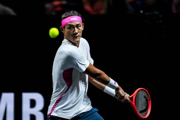 ROTTERDAM, NETHERLANDS - FEBRUARY 4: Zhizhen Zhang of China plays a backhand in his Men s Singles First Round match against Andrey Rublev of Russia during day two of the ABN AMRO Open at the Rotterdam Ahoy on February 4, 2025 in Rotterdam, Netherlands. (Photo by Rene Nijhuis) SPO  Copyright: xRenexNijhuis