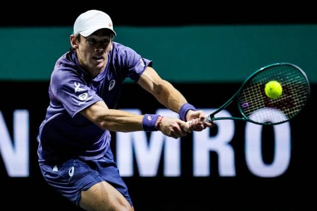 ROTTERDAM, NETHERLANDS - FEBRUARY 4: Alex De Minaur of Australia plays a backhand in his Men s Singles First Round match against David Goffin of Belgium during day two of the ABN AMRO Open at the Rotterdam Ahoy on February 4, 2025 in Rotterdam, Netherlands. (Photo by Rene Nijhuis) SPO  Copyright: xRenexNijhuis