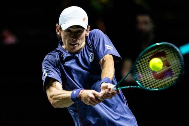 ROTTERDAM, NETHERLANDS - FEBRUARY 4: Alex De Minaur of Australia plays a backhand in his Men s Singles First Round match against David Goffin of Belgium during day two of the ABN AMRO Open at the Rotterdam Ahoy on February 4, 2025 in Rotterdam, Netherlands. (Photo by Rene Nijhuis) SPO  Copyright: xRenexNijhuis