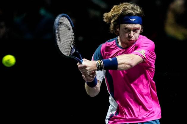 ROTTERDAM, NETHERLANDS - FEBRUARY 4: Andrey Rublev of Russia plays a backhand in his Men s Singles First Round match against Zhizhen Zhang of China during day two of the ABN AMRO Open at the Rotterdam Ahoy on February 4, 2025 in Rotterdam, Netherlands. (Photo by Rene Nijhuis) SPO  Copyright: xRenexNijhuis