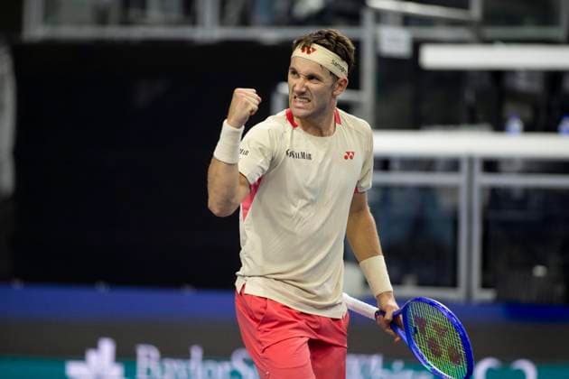 February 5, 2025, Frisco, Texas, USA: CASPER RUUD (NOR) reacts after winning a singles match against JAMES DUCKWORTH (AUS) during day four of the 2025 Dallas Open at the Star in Frisco, TX. CASPER RUUD (NOR) defeated JAMES DUCKWORTH (AUS), 7:5, 4:6, 6:2. Frisco USA - ZUMAh193 20250205_zsp_h193_001 Copyright: xDanielxMcGregor-Huyerx