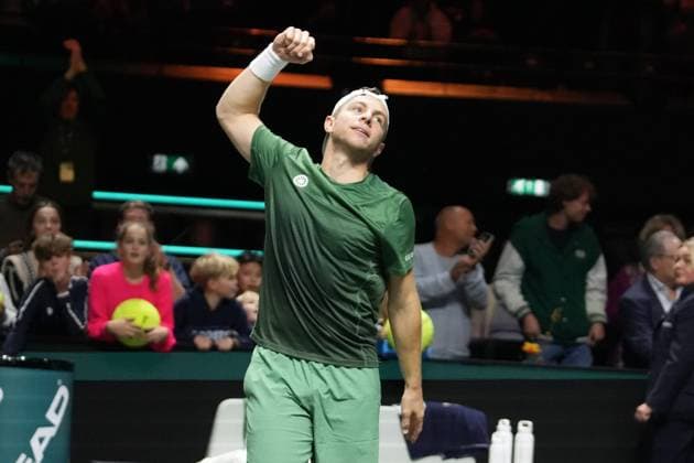TENNIS - ABN AMRO OPEN 2025 Laurent Lairys MAXPPP - Tallon Griekspoor of Pays-Bas during the ABN AMRO Open 2025, ATP, Tennis Herren 500 Tennis 16 eme Finale event on 5 FEBRUARY 2025 in Rotterdam, Netherlands - Photo Laurent Lairys MAXPPP Rotterdam Netherlands  Copyright: xMAXPPPxLaurentxLairysx LLR202502056385 LLR202502056385