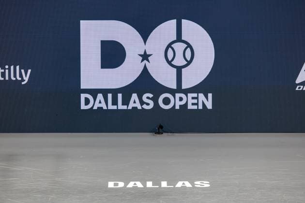 FRISCO, TX - FEBRUARY 05: Signage on Stadium Court during the first round of the Dallas Open on February 5, 2025, at Ford Center at The Star in Frisco, TX. (Photo by George Walker Icon Sportswire) TENNIS: FEB 05 Dallas Open EDITORIAL USE ONLY Icon25020502