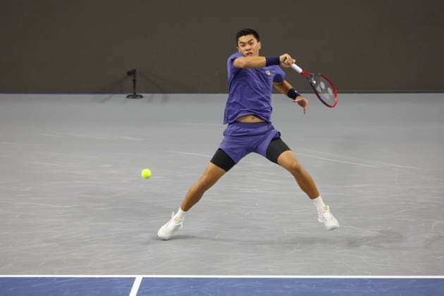 FRISCO, TX - FEBRUARY 05: Brandon Nakashima (USA) hits a forehand during the first round of the Dallas Open on February 5, 2025, at Ford Center at The Star in Frisco, TX. (Photo by George Walker Icon Sportswire) TENNIS: FEB 05 Dallas Open EDITORIAL USE ONLY Icon25020507
