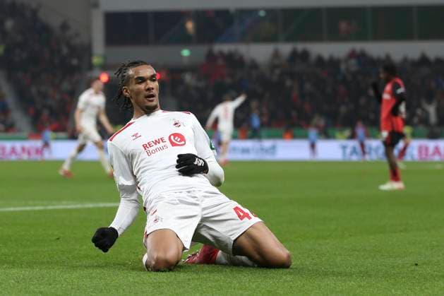 Damion Downs 1 FC Koeln celebrates after scoring his team s first goal during the DFB Pokal match between Bayer 04 Leverkusen and 1 FC Köln, at BayArena on February 05, 2025 in Leverkusen, Germany Photo by Oliver Kaelke DeFodi Images Damion Downs 1 FC Koeln celebrates after scoring his team s first goal during the DFB Pokal match between Bayer 04 Leverkusen and 1 FC Köln at BayArena on February 5, 2025 in Leverkusen, Germany Photo by Oliver Kaelke DeFodi Images DFL regulations prohibit any use of photographs as image sequences and or quasi video Photo by Oliver Kaelke DeFodi Images Defodi 678 2025 02 05 LEVKOE 1154 Defodi-678 DFL regulations prohibit any use of photographs as image sequences and or quasi-video.