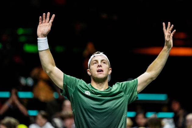 ROTTERDAM, NETHERLANDS - FEBRUARY 5: Tallon Griekspoor of the Netherlands celebrates victory after his Men s Singles First Round match against Matteo Berrettini of Italy during day three of the ABN AMRO Open at the Rotterdam Ahoy on February 5, 2025 in Rotterdam, Netherlands. (Photo by Rene Nijhuis) SPO  Copyright: xRenexNijhuis