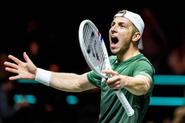 ROTTERDAM, NETHERLANDS - FEBRUARY 5: Tallon Griekspoorof the Netherlands celebrates victory after his Men s Singles First Round match against Matteo Berrettini of Italy during day three of the ABN AMRO Open at the Rotterdam Ahoy on February 5, 2025 in Rotterdam, Netherlands. (Photo by Rene Nijhuis) SPO  Copyright: xRenexNijhuis