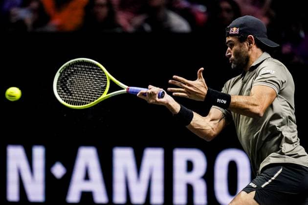 ROTTERDAM, NETHERLANDS - FEBRUARY 5: Matteo Berrettini of Italy plays a forehand in his Men s Singles First Round match against Tallon Griekspoorof the Netherlands during day three of the ABN AMRO Open at the Rotterdam Ahoy on February 5, 2025 in Rotterdam, Netherlands. (Photo by Rene Nijhuis) SPO  Copyright: xRenexNijhuis