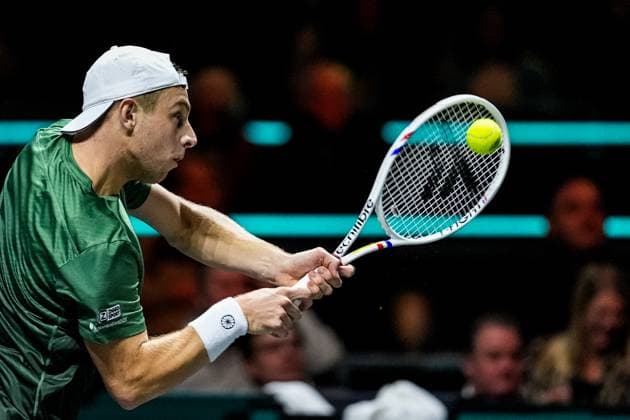 ROTTERDAM, NETHERLANDS - FEBRUARY 5: Tallon Griekspoorof the Netherlands plays a backhand in his Men s Singles First Round match against Matteo Berrettini of Italy during day three of the ABN AMRO Open at the Rotterdam Ahoy on February 5, 2025 in Rotterdam, Netherlands. (Photo by Rene Nijhuis) SPO  Copyright: xRenexNijhuis