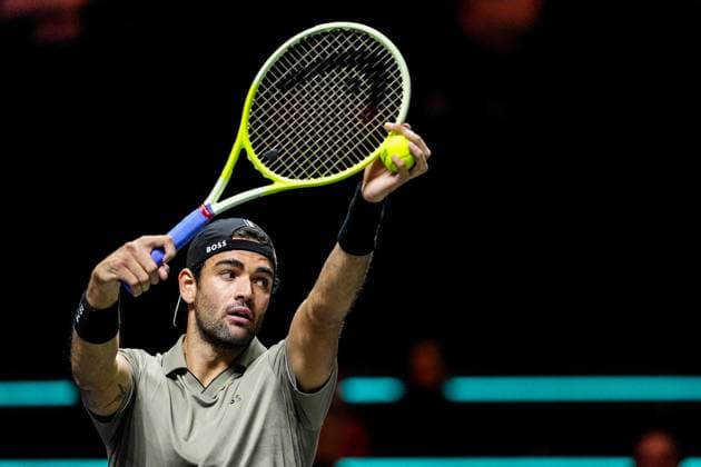ROTTERDAM, NETHERLANDS - FEBRUARY 5: Matteo Berrettini of Italy serves in his Men s Singles First Round match against Tallon Griekspoorof the Netherlands during day three of the ABN AMRO Open at the Rotterdam Ahoy on February 5, 2025 in Rotterdam, Netherlands. (Photo by Rene Nijhuis) SPO  Copyright: xRenexNijhuis