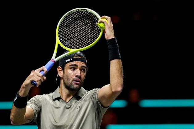 ROTTERDAM, NETHERLANDS - FEBRUARY 5: Matteo Berrettini of Italy serves in his Men s Singles First Round match against Tallon Griekspoorof the Netherlands during day three of the ABN AMRO Open at the Rotterdam Ahoy on February 5, 2025 in Rotterdam, Netherlands. (Photo by Rene Nijhuis) SPO  Copyright: xRenexNijhuis