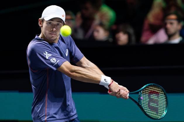 2025-02-06 ABN AMRO Open Day Four ROTTERDAM, NETHERLANDS - FEBRUARY 6: Alex De Minaur of Australia in action during Day Four of the ABN AMRO Open at Rotterdam Ahoy on February 6, 2025 in Rotterdam, Netherlands. (Photo by Joris Verwijst BSR Agency) Rotterdam Netherlands Content not available for redistribution in The Netherlands directly or indirectly through any third parties. Copyright: xBSRxAgencyx