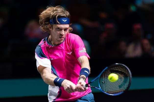 2025-02-06 ABN AMRO Open Day Four ROTTERDAM, NETHERLANDS - FEBRUARY 6: Andrey Rublev of Russia in action during Day Four of the ABN AMRO Open at Rotterdam Ahoy on February 6, 2025 in Rotterdam, Netherlands. (Photo by Joris Verwijst BSR Agency) Rotterdam Netherlands Content not available for redistribution in The Netherlands directly or indirectly through any third parties. Copyright: xBSRxAgencyx
