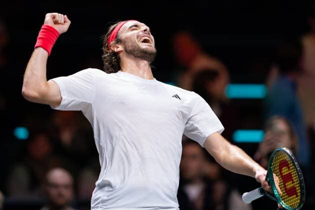 2025-02-06 ABN AMRO Open Day Four ROTTERDAM, NETHERLANDS - FEBRUARY 6: Stefanos Tsitsipas of Greece reacts during Day Four of the ABN AMRO Open at Rotterdam Ahoy on February 6, 2025 in Rotterdam, Netherlands. (Photo by Joris Verwijst BSR Agency) Rotterdam Netherlands Content not available for redistribution in The Netherlands directly or indirectly through any third parties. Copyright: xBSRxAgencyx