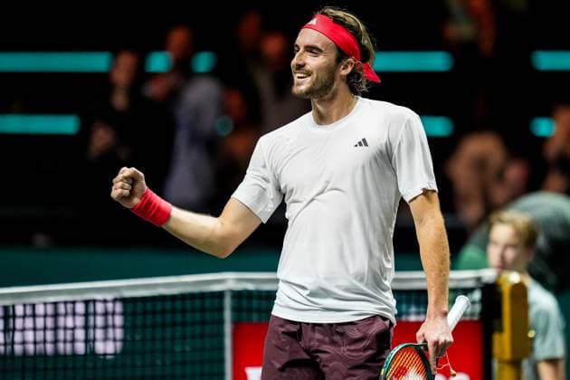 ROTTERDAM, NETHERLANDS - FEBRUARY 6: Stefanos Tsitsipas of Greece celebrates his win after his Men s Singles Second Round match against Tallon Griekspoor of the Netherlands during day four of the ABN AMRO Open at the Rotterdam Ahoy on February 6, 2025 in Rotterdam, Netherlands. (Photo by Rene Nijhuis) SPO  Copyright: xRenexNijhuis