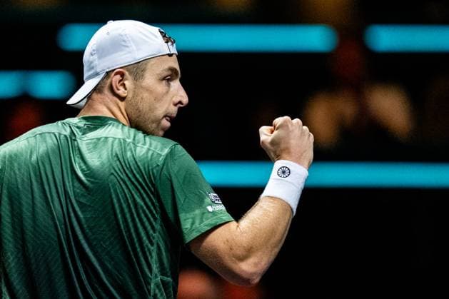 ROTTERDAM, NETHERLANDS - FEBRUARY 6: Tallon Griekspoor of the Netherlands celebrates a point in his Men s Singles Second Round match against Stefanos Tsitsipas of Greece during day four of the ABN AMRO Open at the Rotterdam Ahoy on February 6, 2025 in Rotterdam, Netherlands. (Photo by Rene Nijhuis) SPO  Copyright: xRenexNijhuis
