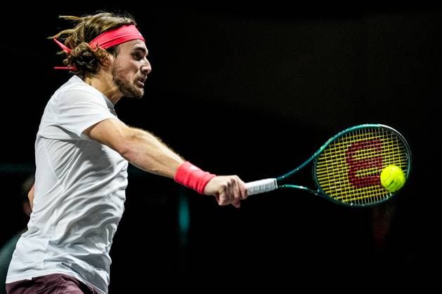 ROTTERDAM, NETHERLANDS - FEBRUARY 6: Stefanos Tsitsipas of Greece plays a backhand in his Men s Singles Second Round match against Tallon Griekspoor of the Netherlands during day four of the ABN AMRO Open at the Rotterdam Ahoy on February 6, 2025 in Rotterdam, Netherlands. (Photo by Rene Nijhuis) SPO  Copyright: xRenexNijhuis
