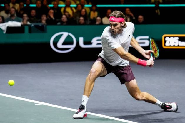 ROTTERDAM, NETHERLANDS - FEBRUARY 6: Stefanos Tsitsipas of Greece plays a backhand in his Men s Singles Second Round match against Tallon Griekspoor of the Netherlands during day four of the ABN AMRO Open at the Rotterdam Ahoy on February 6, 2025 in Rotterdam, Netherlands. (Photo by Rene Nijhuis) SPO  Copyright: xRenexNijhuis